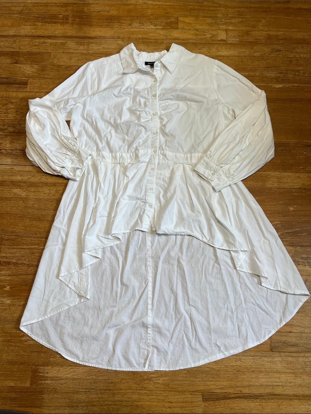 Ashley Stewart White Button Down Long Sleeve High Low Hem Size 18